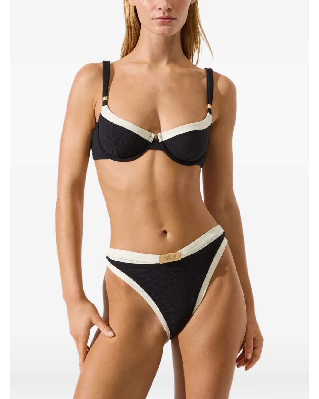 Karl Lagerfeld Black Signature Metal-Charm Bikini Bottoms