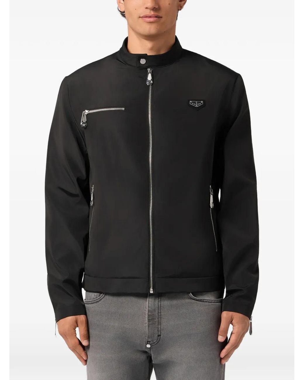 Philipp Plein Black Nylon Motor Jacket for men