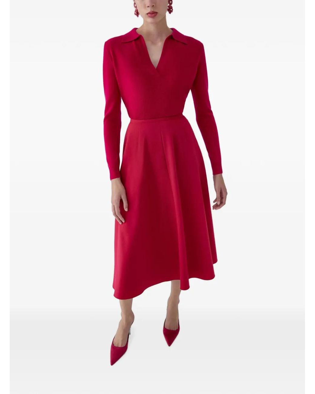 Carolina Herrera Red Half-Circle Midi Skirt