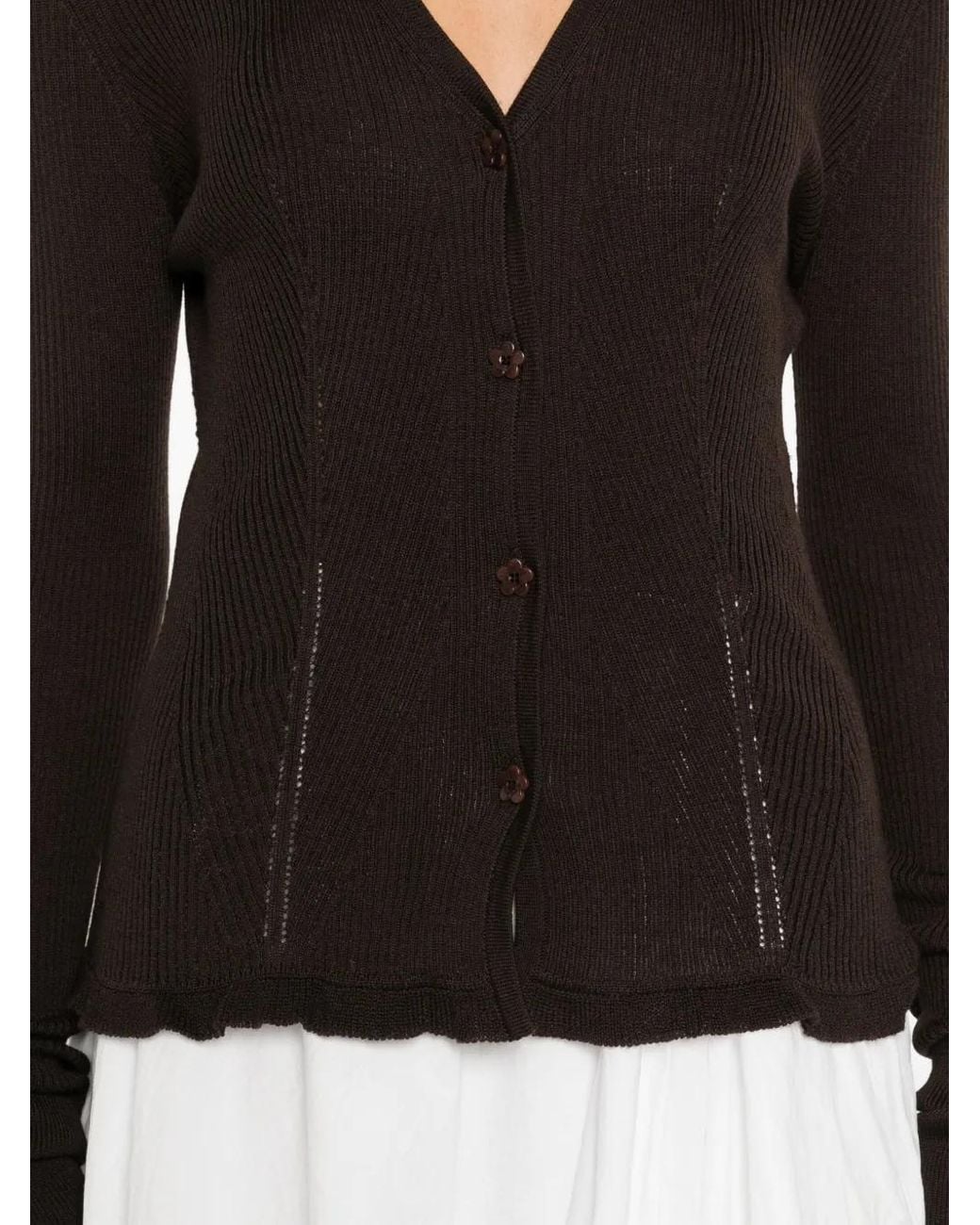 CECILIE BAHNSEN Black Ribbed Ruffle-Cuff Cardigan