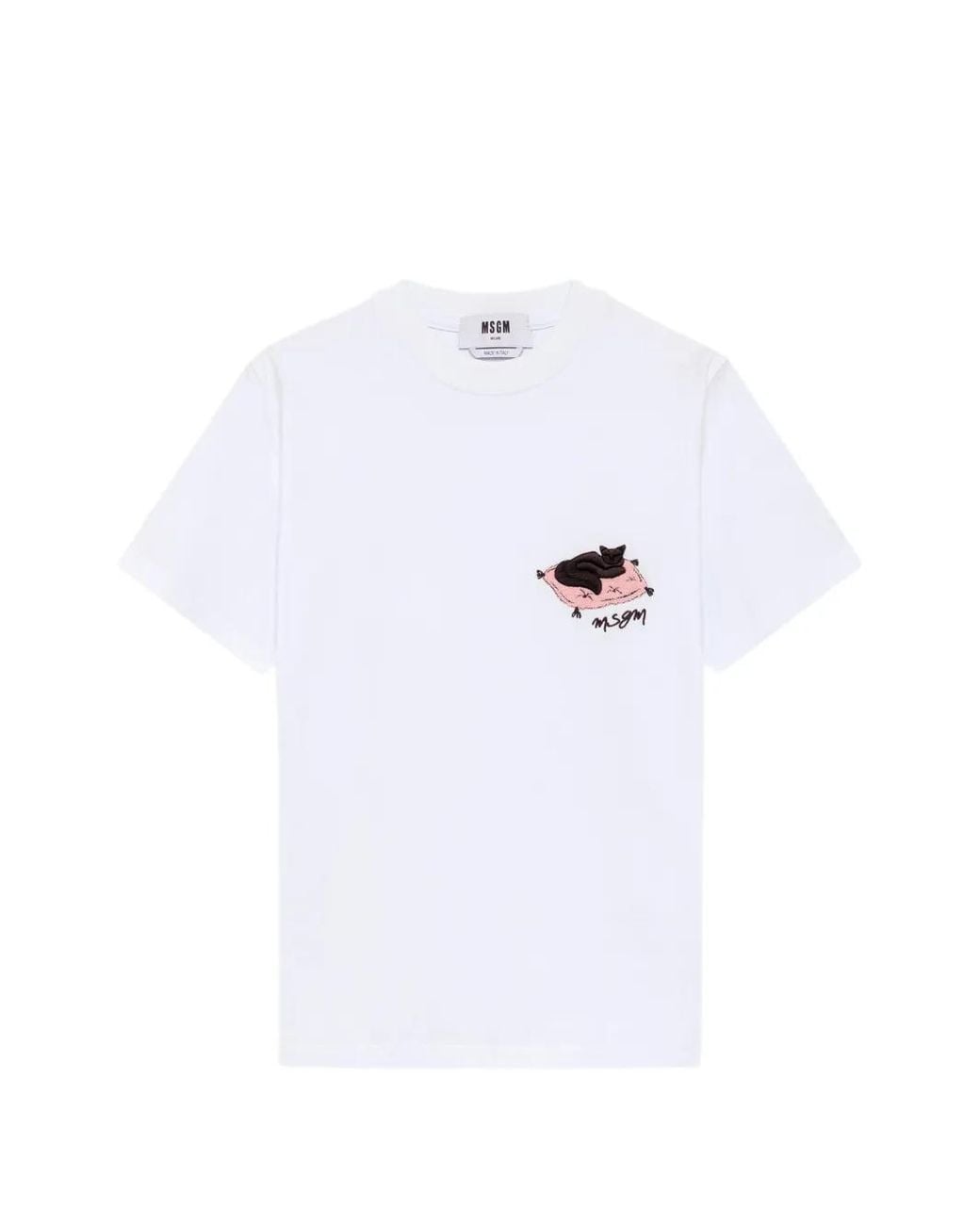 MSGM White Embroidered Cat T-Shirt