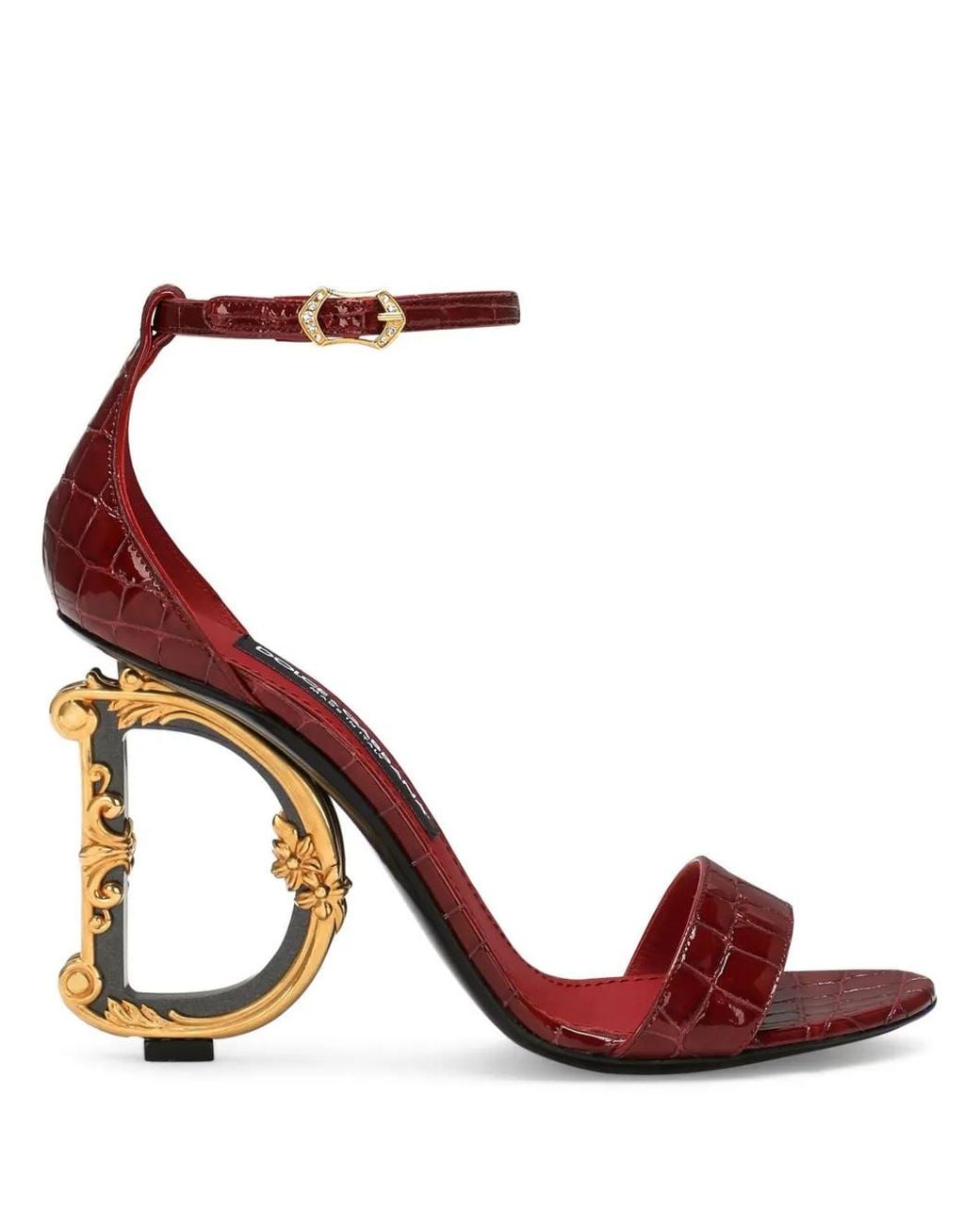 Dolce & Gabbana Red Calfskin Baroque Dg Sandals