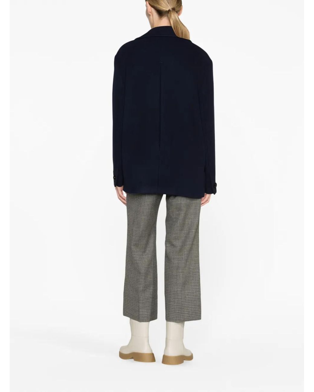 MSGM Blue Double-Breasted Logo-Patch Jacket