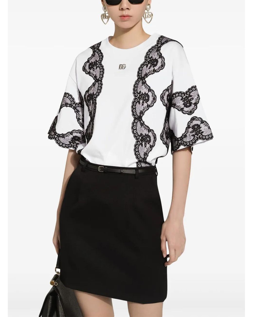 Dolce & Gabbana White Jersey T-Shirt With Dg Logo And Lace Inserts