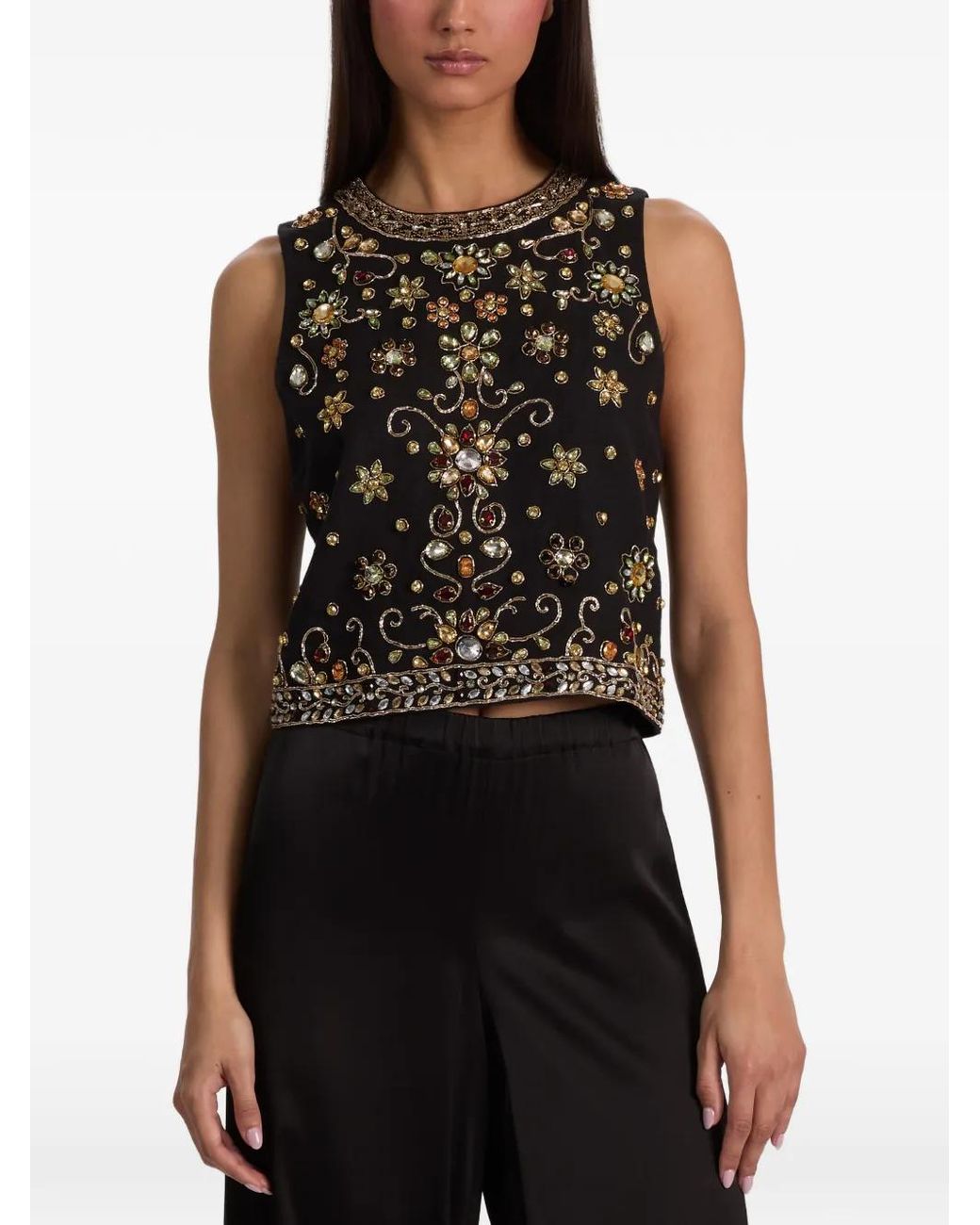 Alice + Olivia Black Amal Crystal-Embellished Tank Top