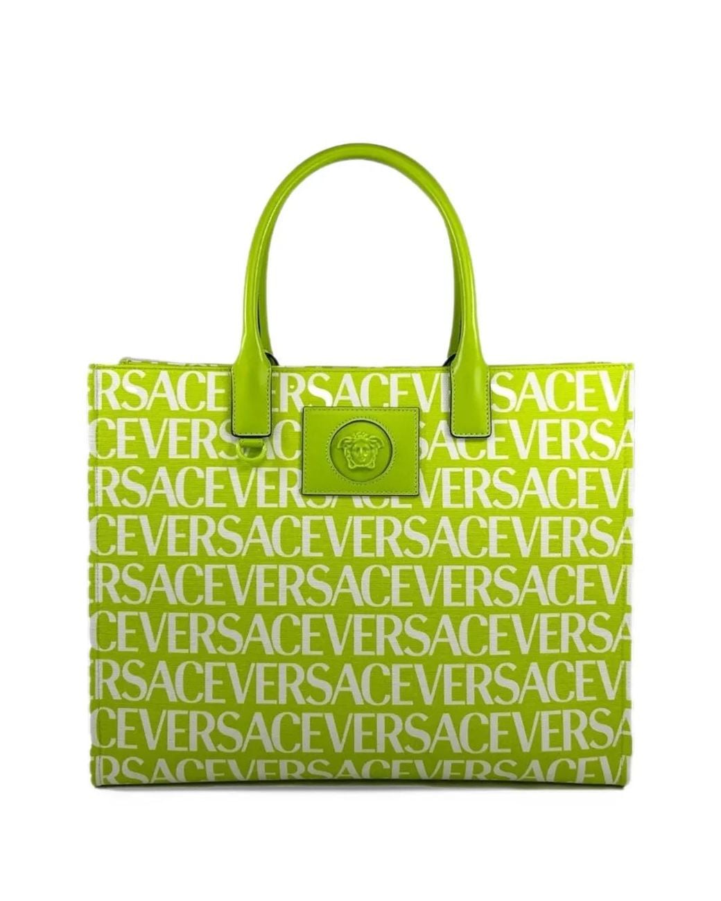 Versace Yellow Large Medusa Logo-Print Tote Bag