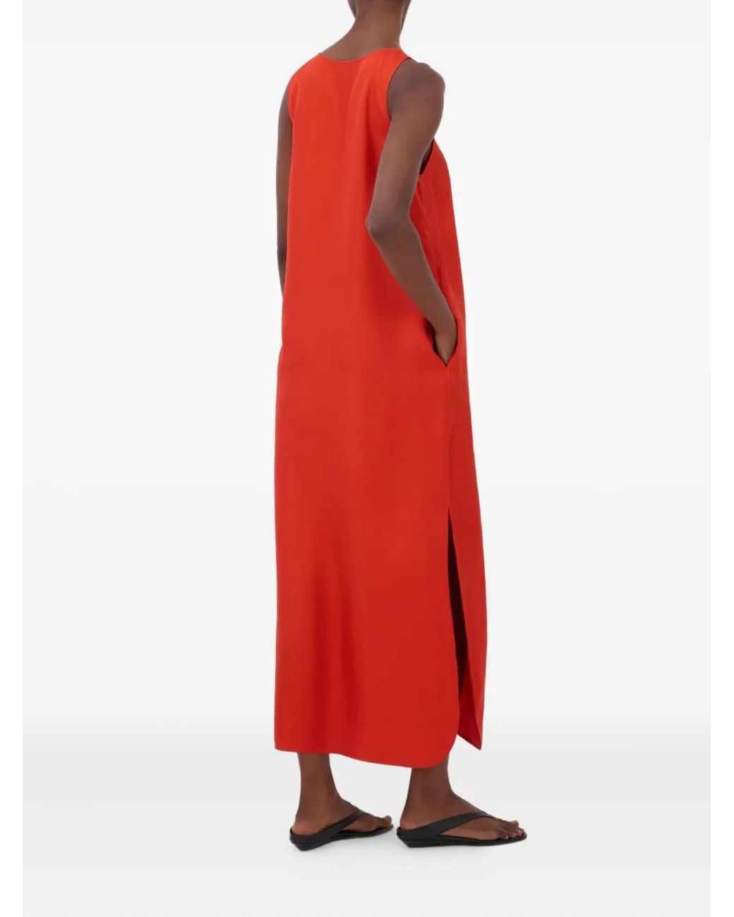 Loulou de Saison Red Scoop-Neck Side-Vent Maxi Dress