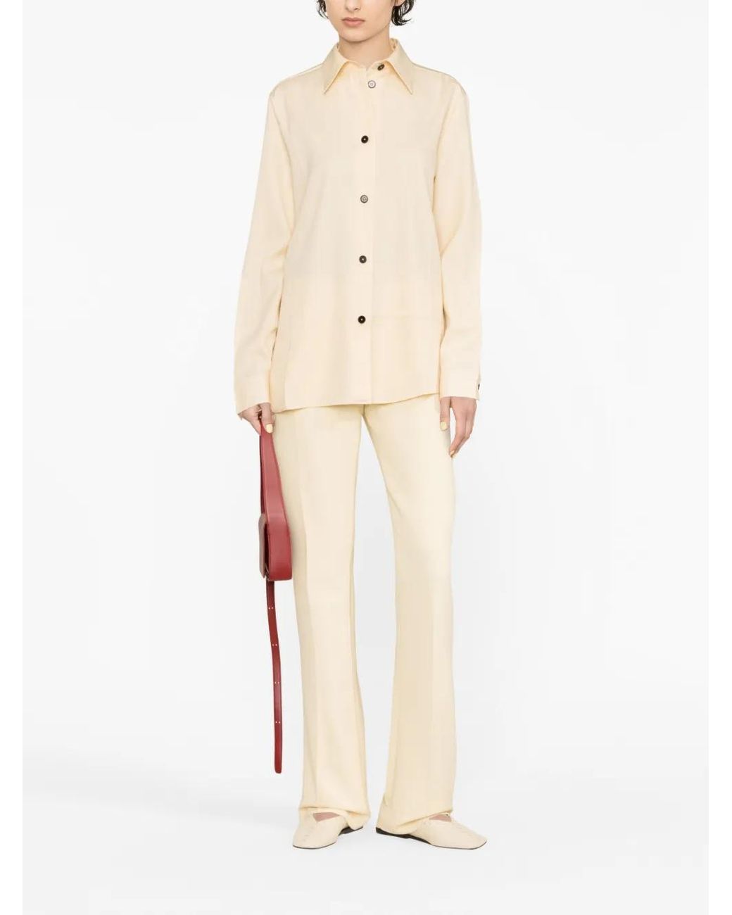Jil Sander Natural Long-Sleeve Wool Shirt