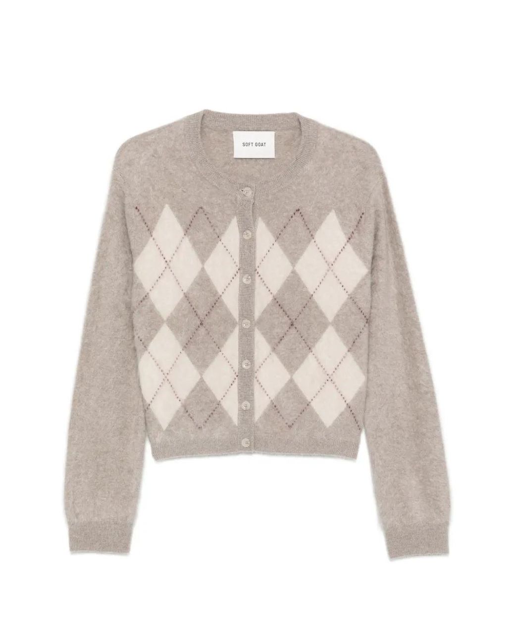 Soft Goat White Cardigan En Cachemire À Losanges