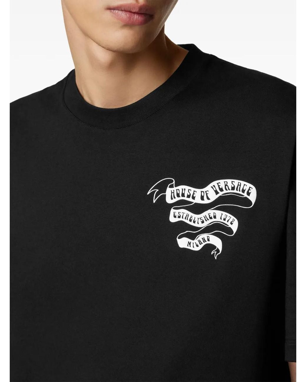 Versace Black Printed Cotton-Jersey Regular T-Shirt for men