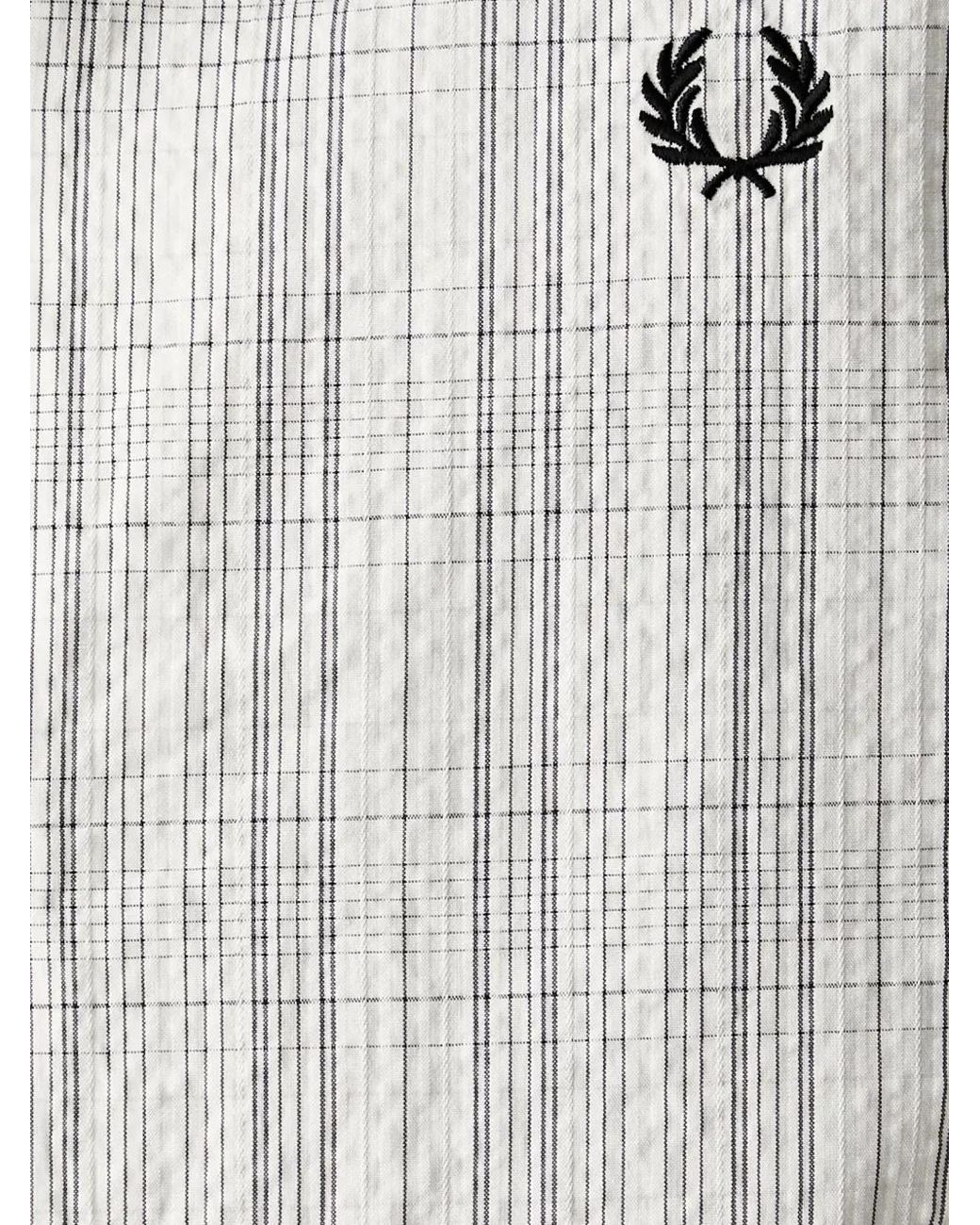Fred Perry White Check-Print Short-Sleeve Shirt for men