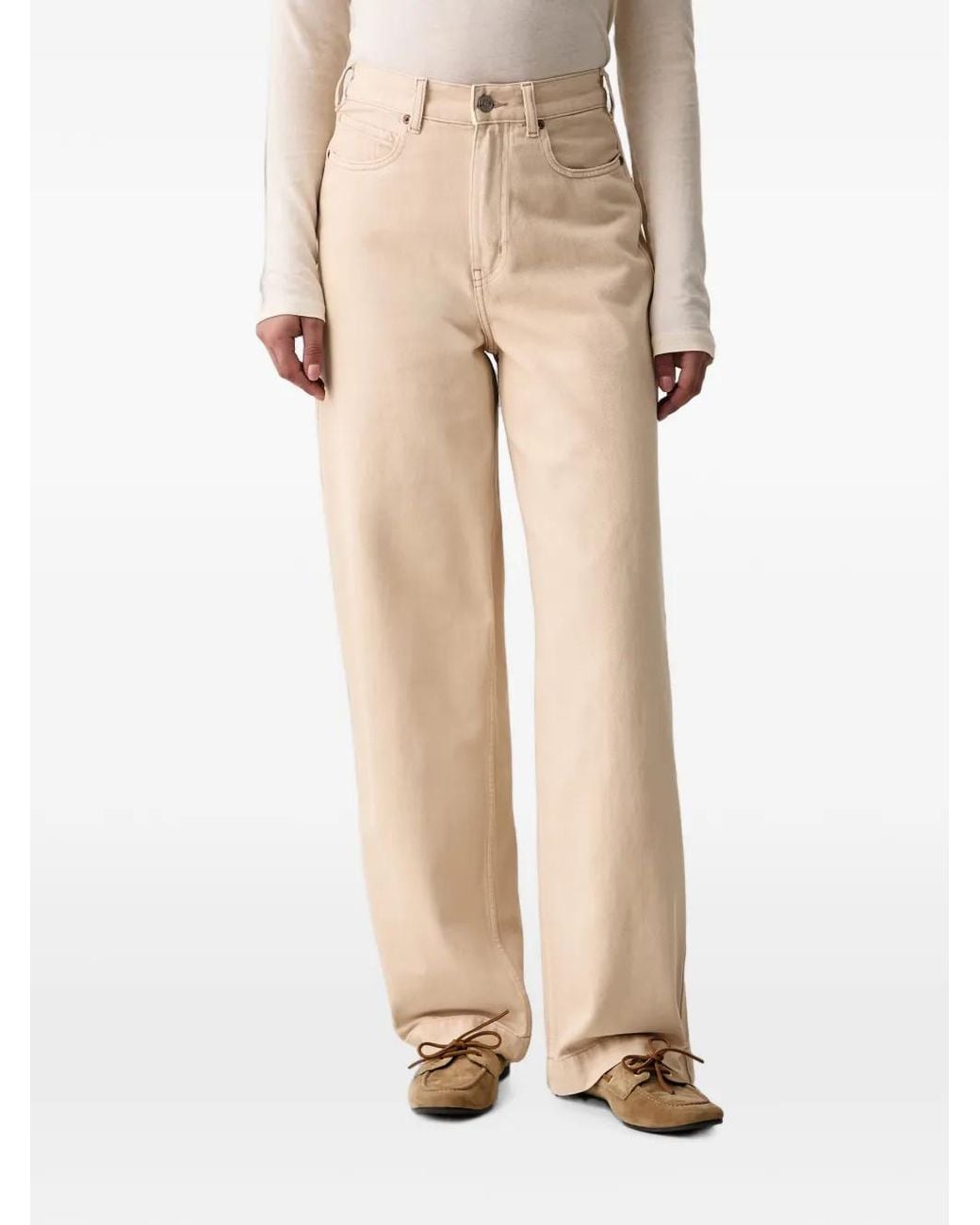 Scotch & Soda Natural Logo-Embroidered Wide-Leg Jeans