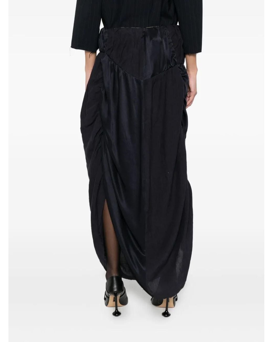 Ziggy Chen Black Ruched Midi Skirt