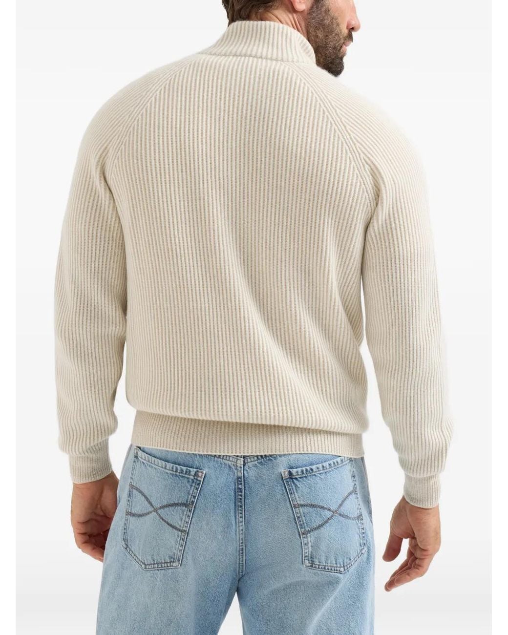 Brunello Cucinelli White Cashmere Vanisé Cardigan for men
