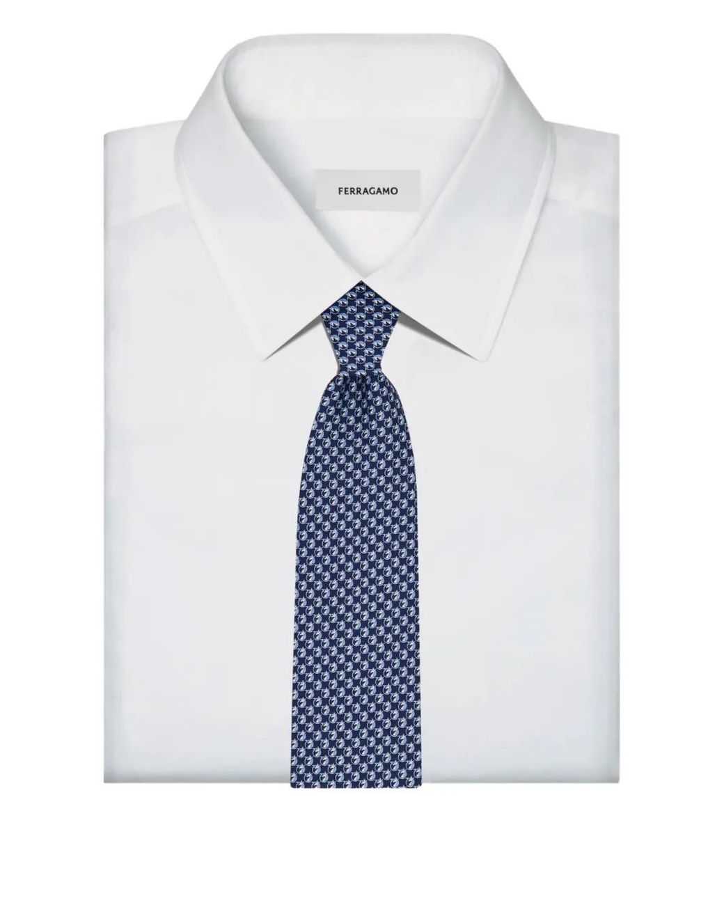 Ferragamo Blue Gancini Pegasus-Print Tie for men