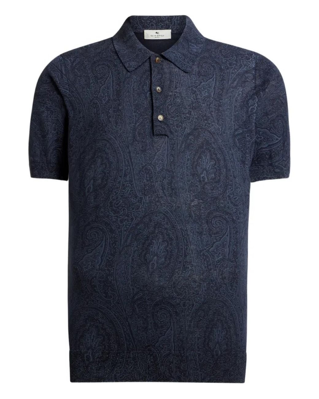 Etro Blue Paisley Floral Print Polo Shirt for men