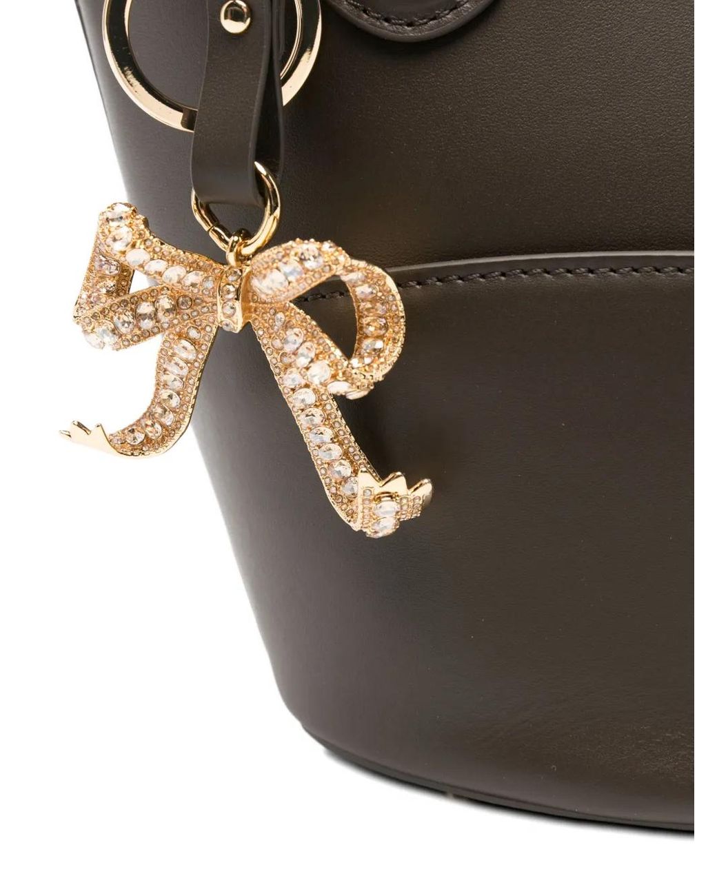 Self-Portrait Black Leather Bucket Bag With Bow Charm