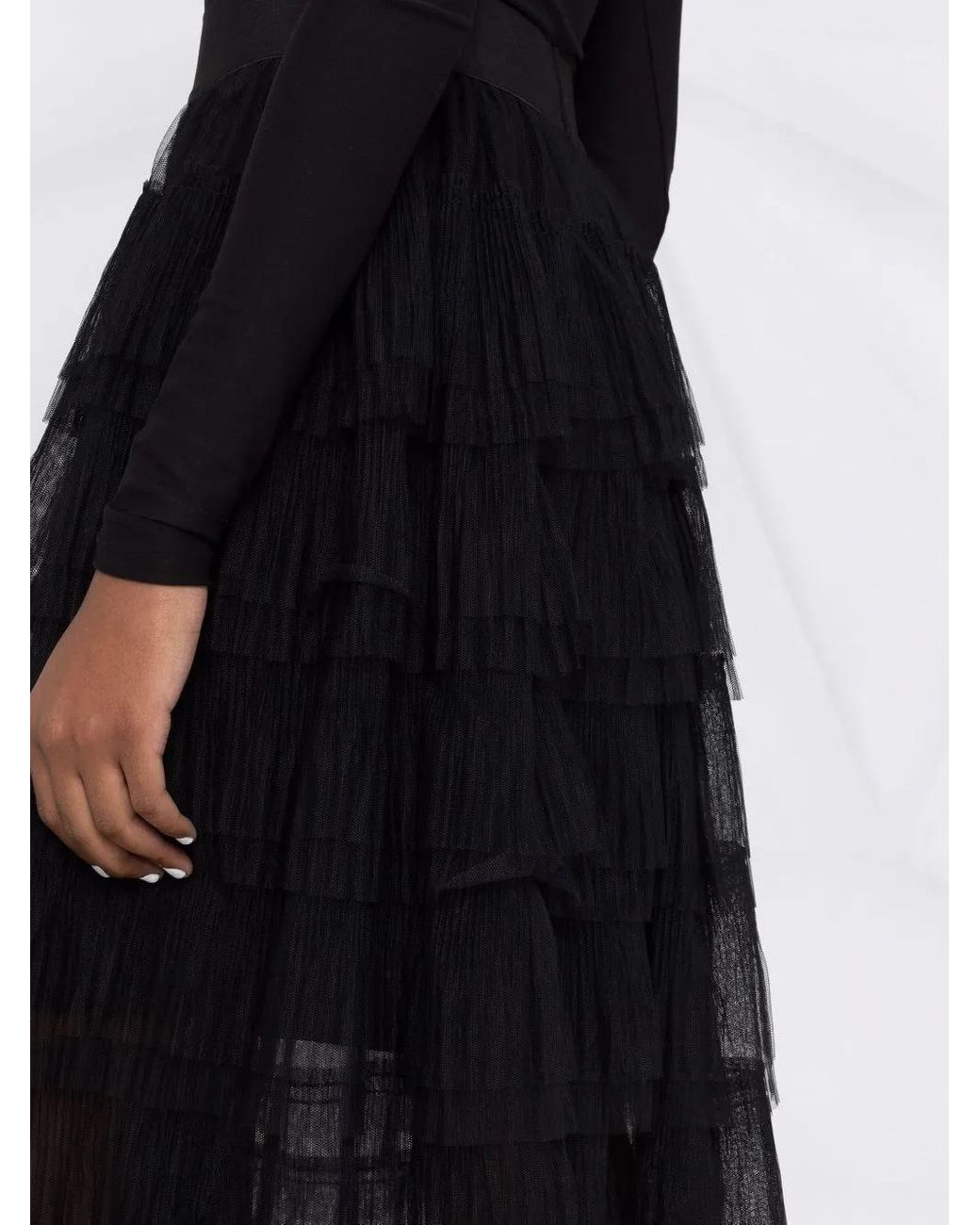Maje Black Tulle Midi Skirt