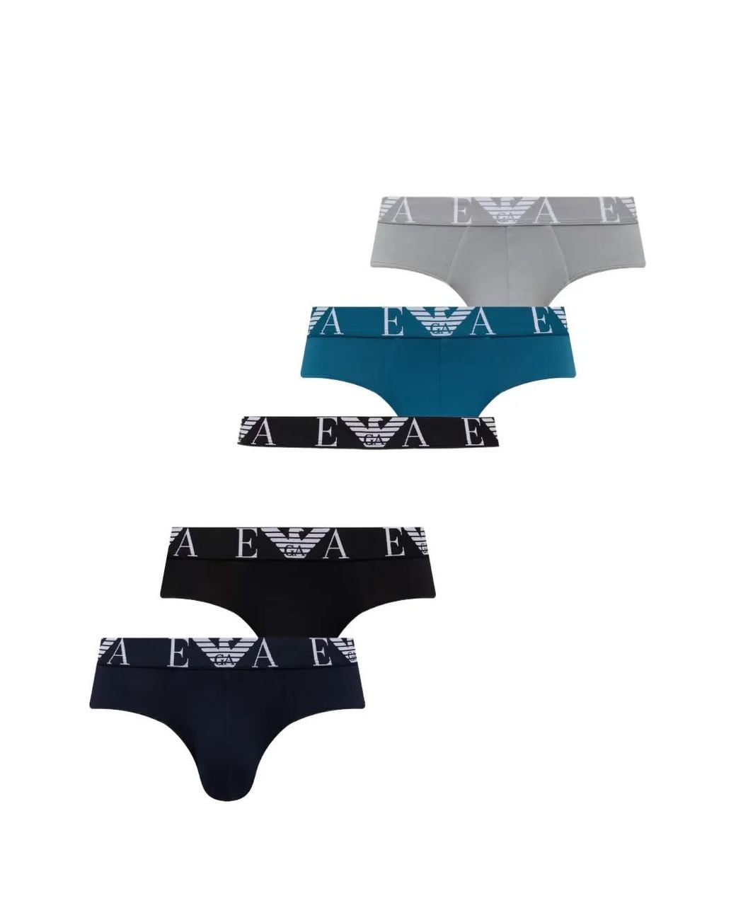 Emporio Armani Blue 5-Pack Of Stretch-Cotton Briefs With Elastic Logo-Waistband for men