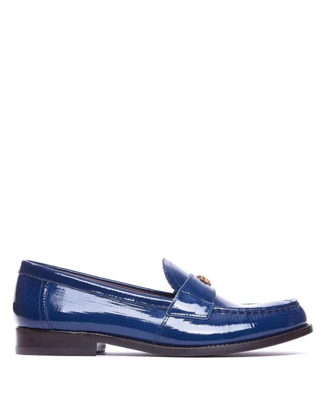 Tory Burch Blue Logo-Plaque Leather Loafers