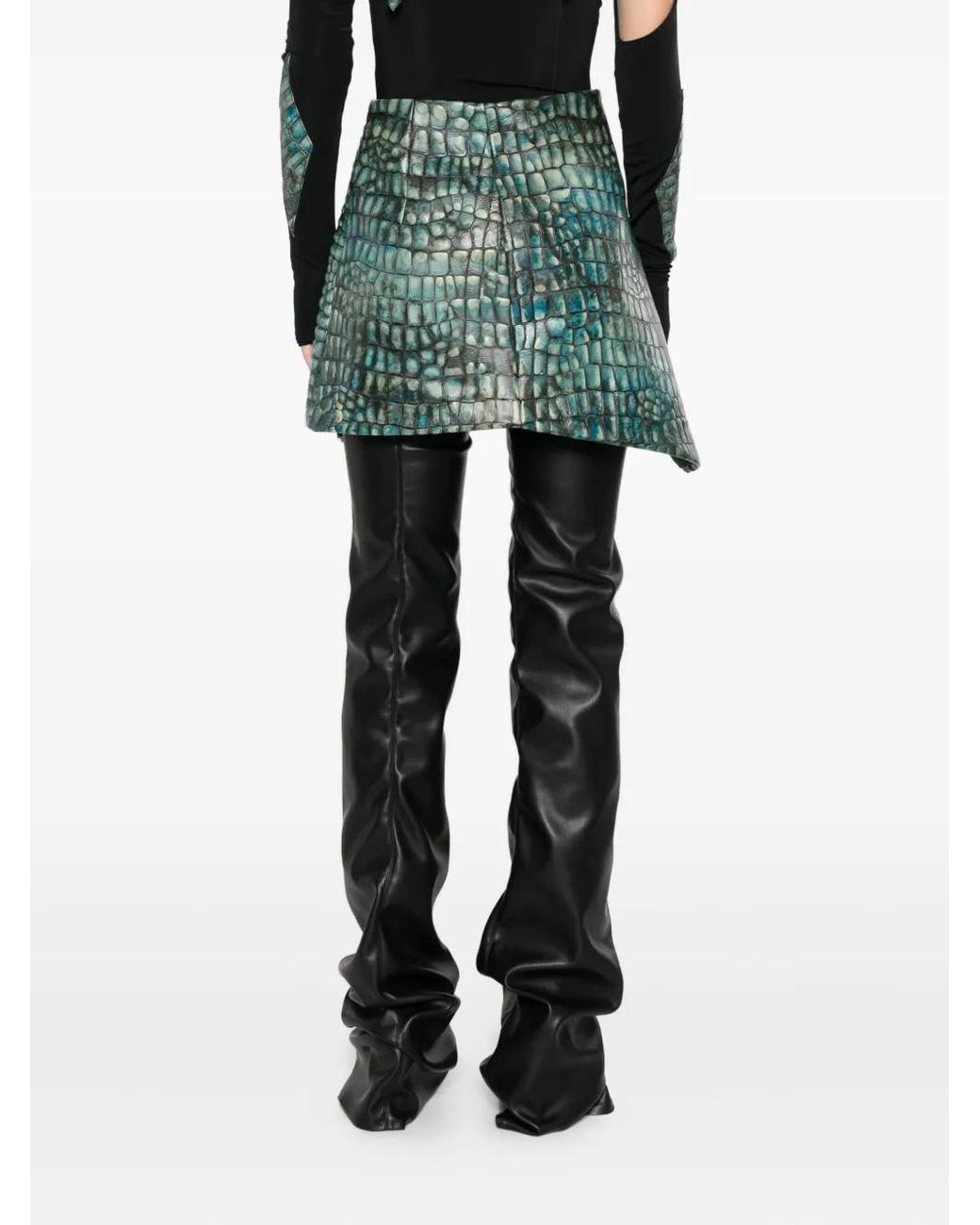 MITILIANE COUTURE Blue Embossed Leather Croc Effect Skirt