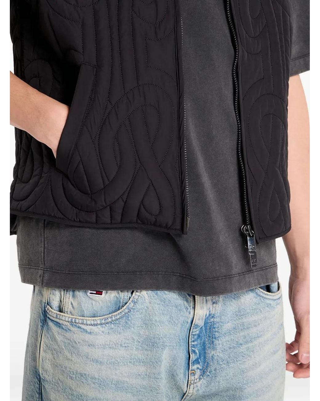 Filling Pieces Black Quilted Zip-Up Gilet for men