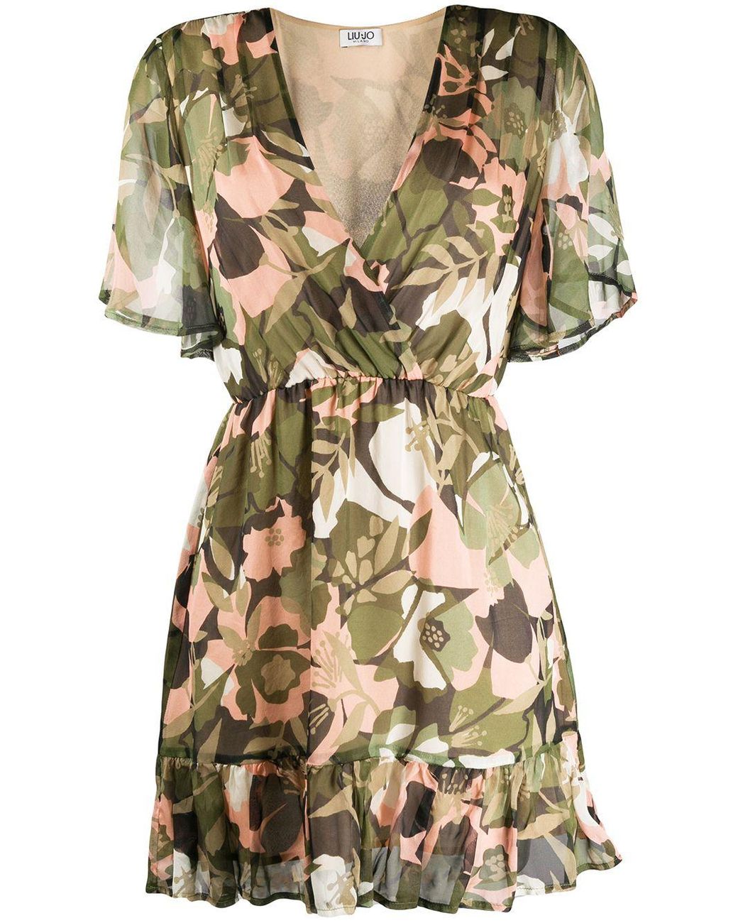 Liu Jo Synthetic V-neck Floral Camouflage Print Dress in Green - Lyst