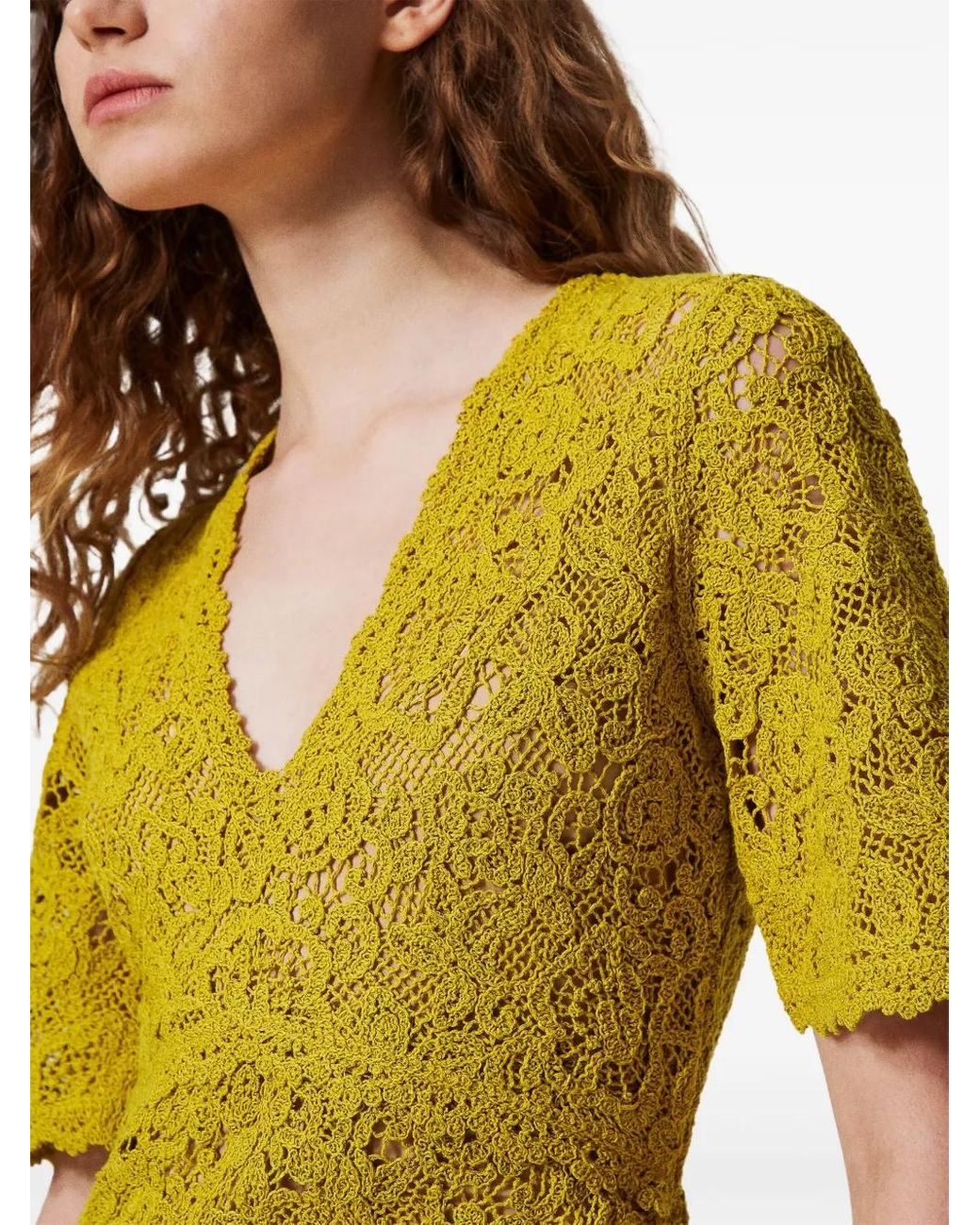 Twinset Yellow Crocheht Knit Mini Dress