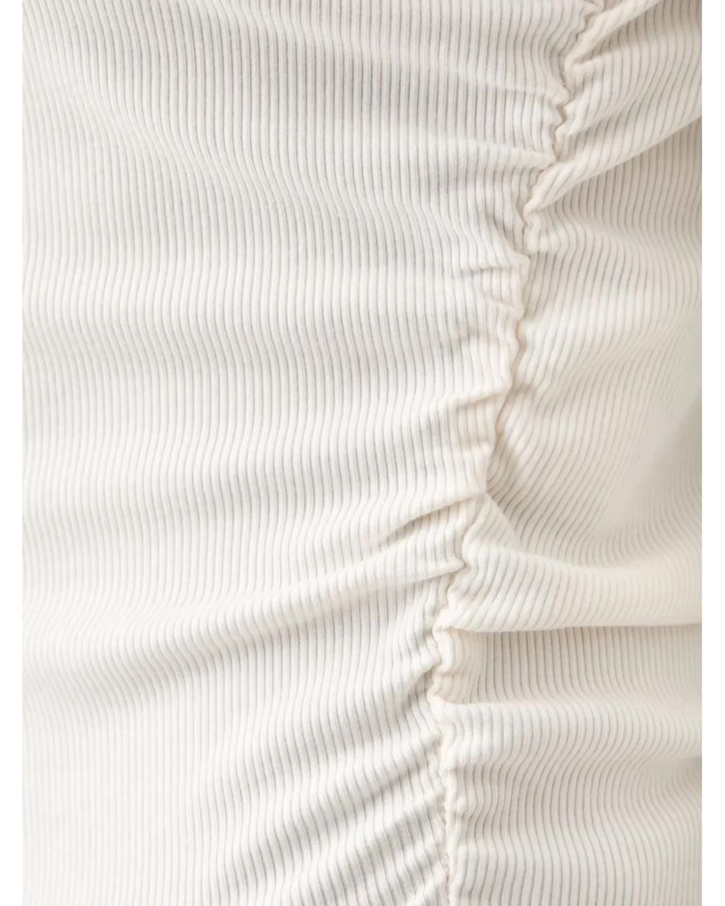 Guess White Ribbed-Knit Ruched-Side T-Shirt