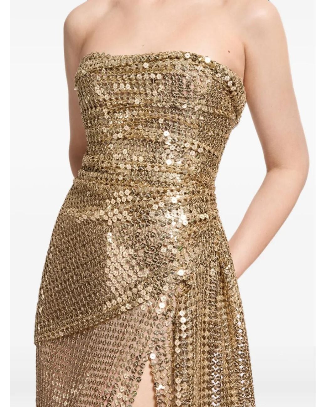 Elie Saab Natural Sequin-Embellished Maxi Dress
