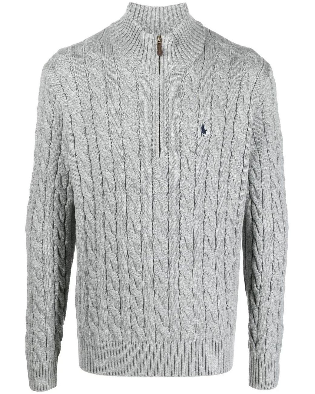 Polo Ralph Lauren Gray Cable-Knit Quarter-Zip Jumper for men