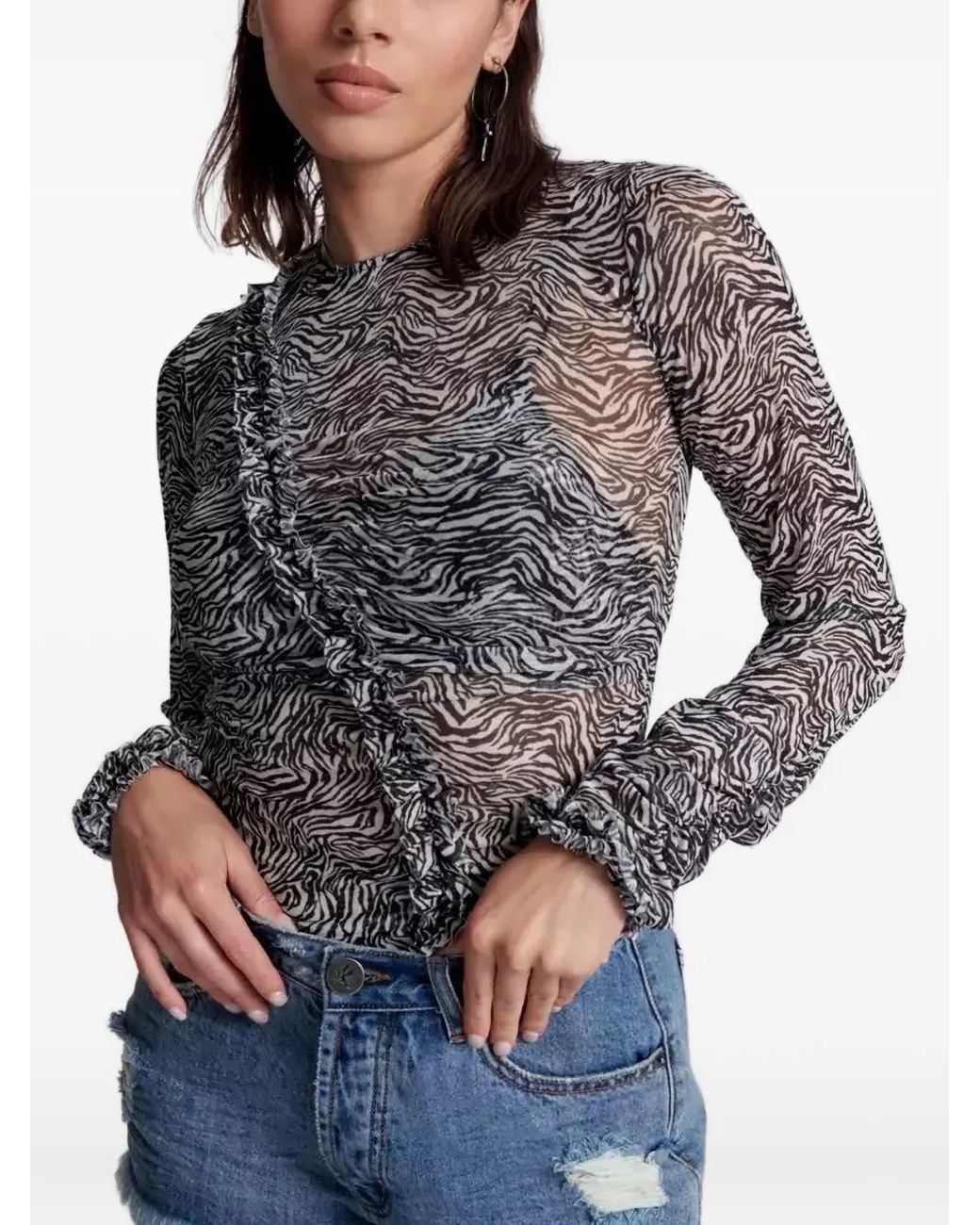 One Teaspoon Gray Zebra-Pattern Blouse