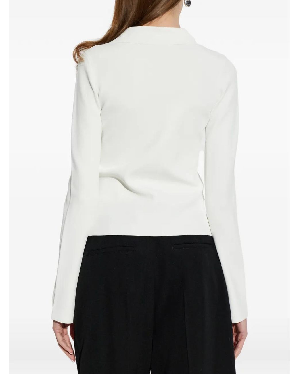 Alexander Wang White Polo-Collar Long-Sleeve Blouse