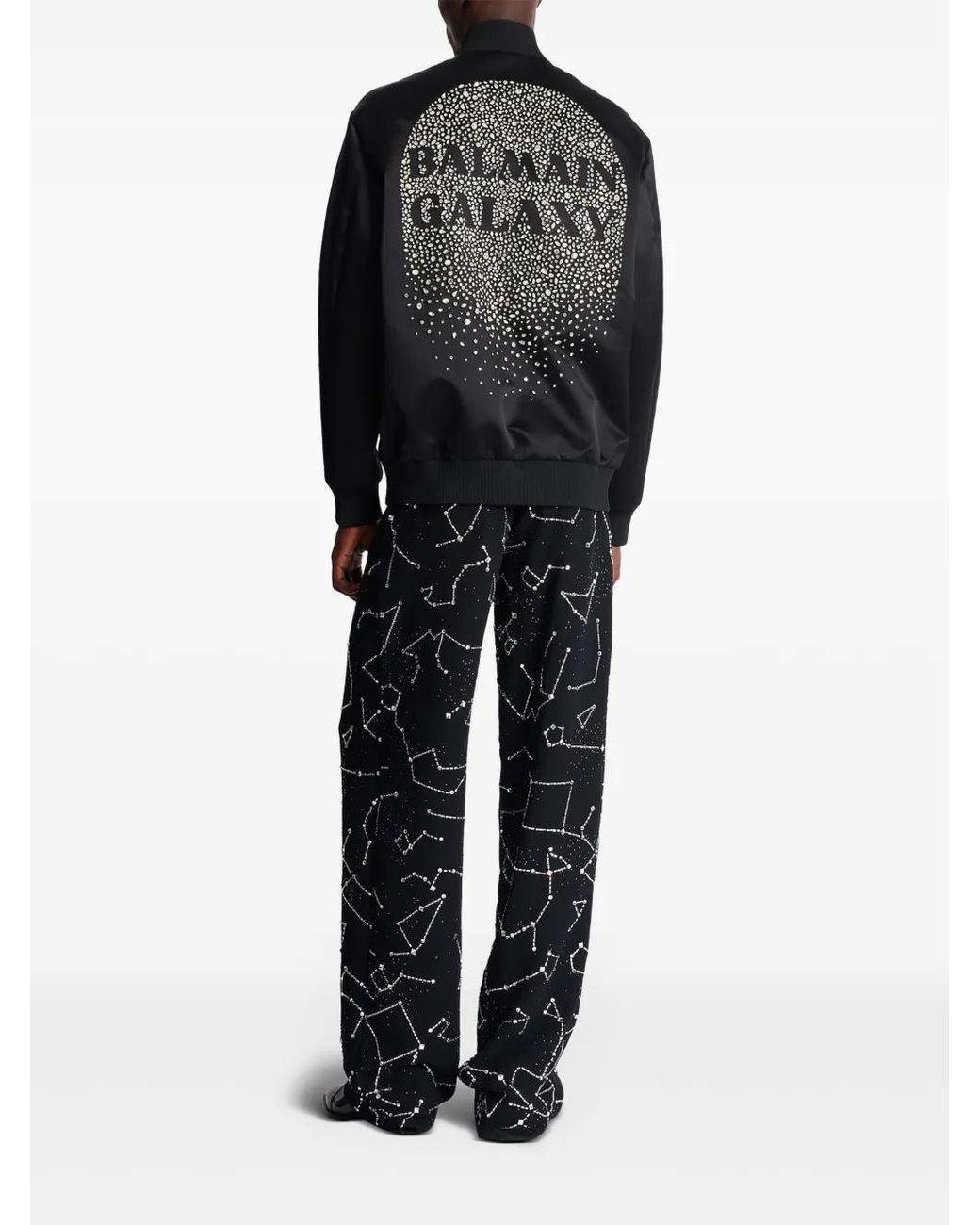 Balmain Black Satin Embellished Bomber Jacket for men