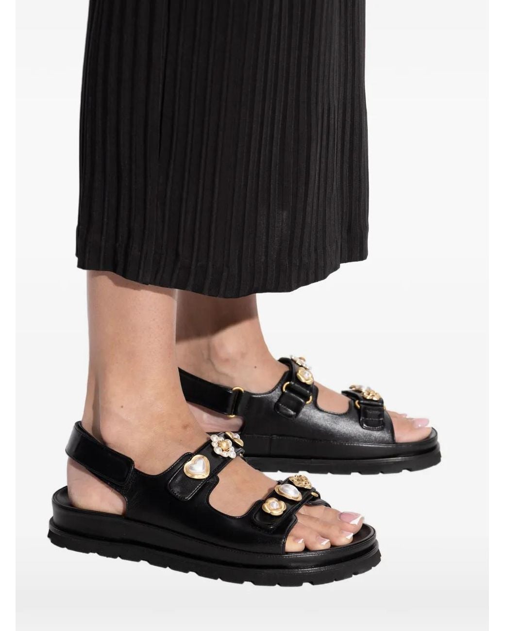 Stuart Weitzman Black Socharming Floral-Charm Sandals