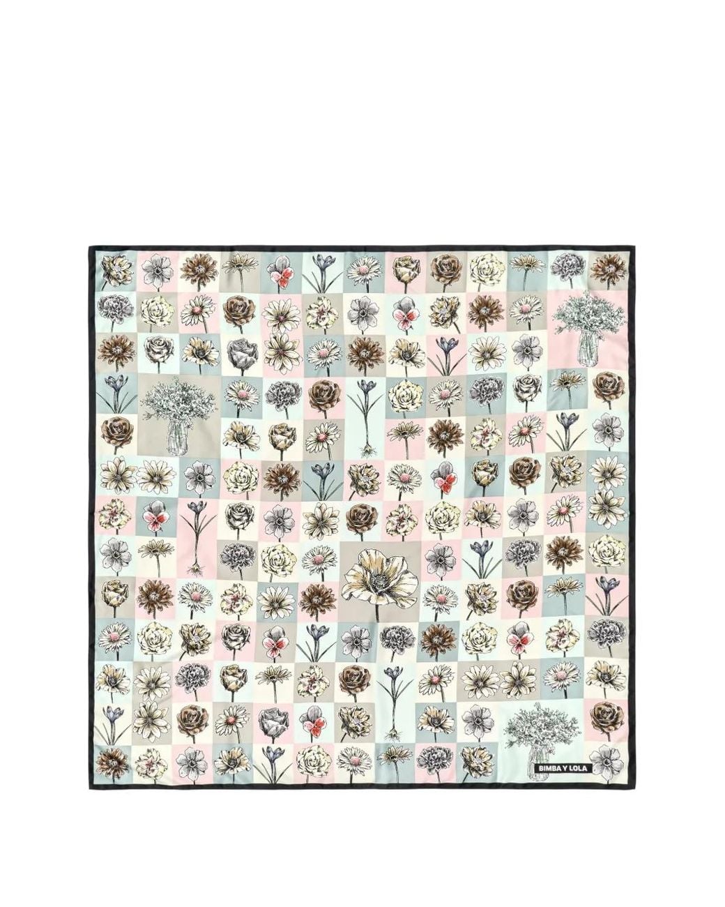 Bimba Y Lola White Botanical Mosaic Composition Scarf