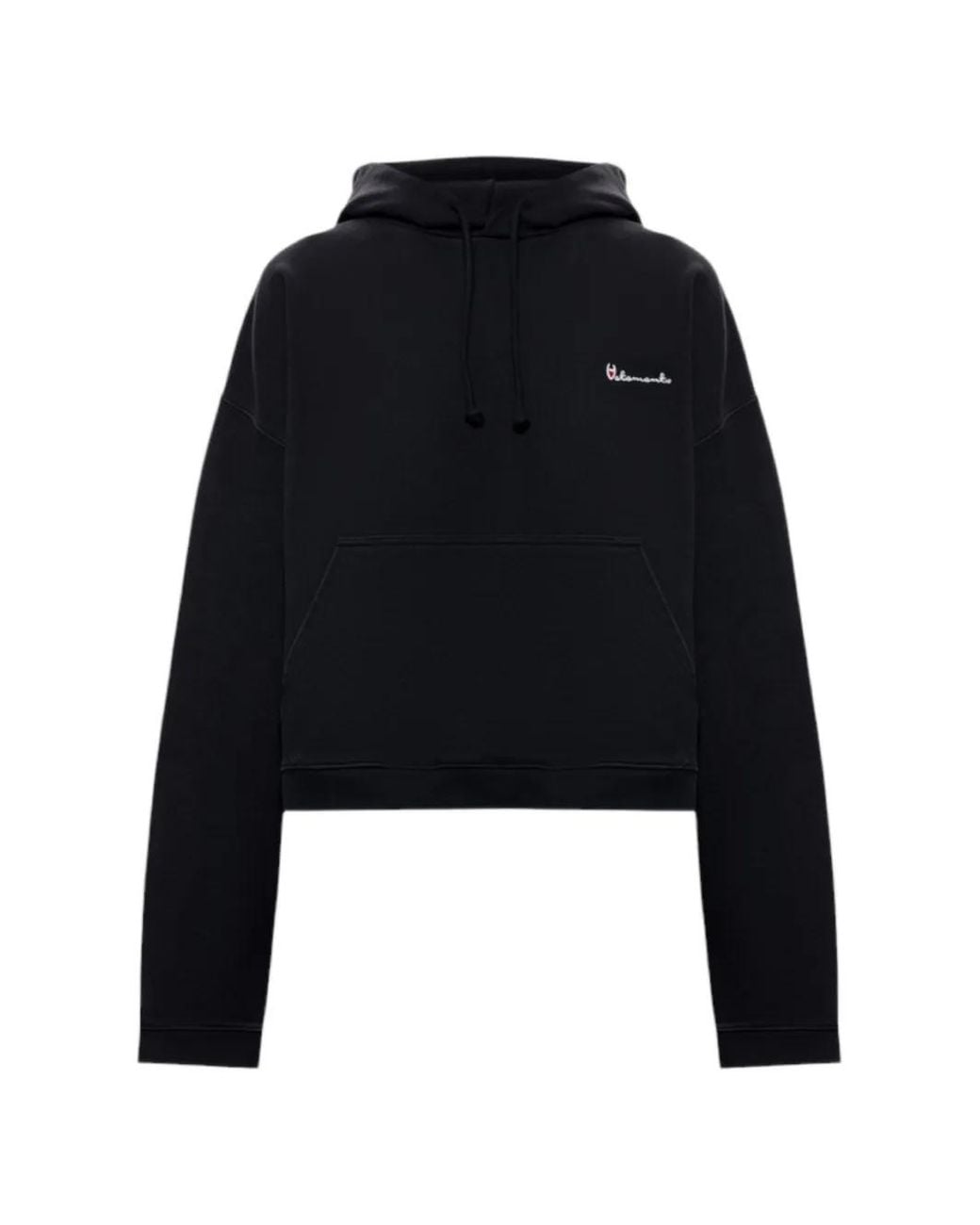 Vetements Black Logo-Embroidered Cropped Hoodie