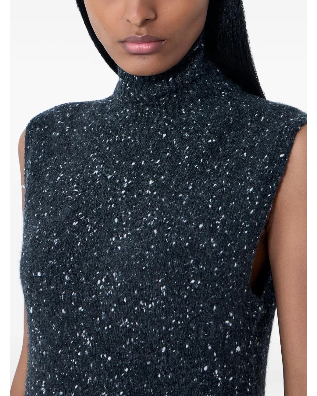The Row Blue Speckled Turtleneck Sleeveless Top