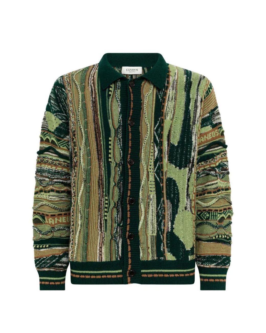 Laneus Green Jacquard-Knit Cardigan for men