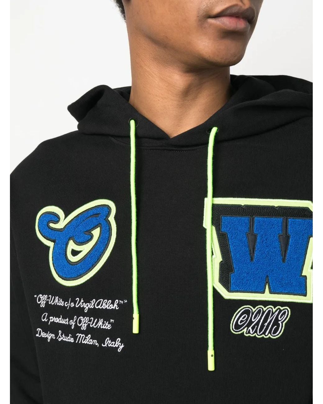 Off-White c/o Virgil Abloh Black Cotton Hoodie With Neon Accents And Embroidered Details for men