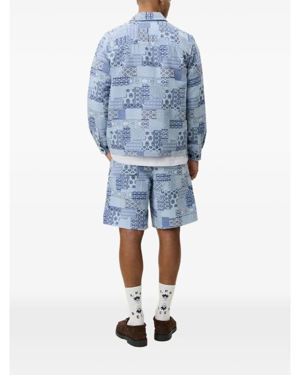 Les Deux Blue Patchwork Paisley-Print Jacket for men
