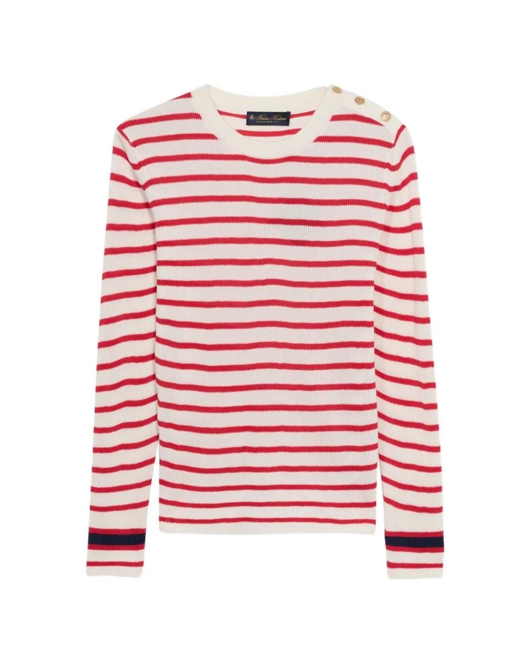 Brooks Brothers Red Striped-Pattern Button-Embellishment Sweater