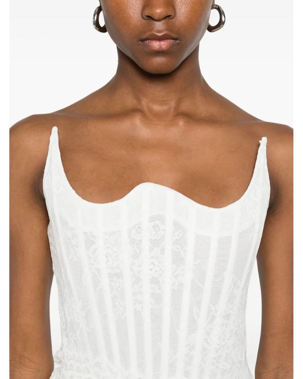 GIUSEPPE DI MORABITO White Laced Asymmetric Maxi Dress