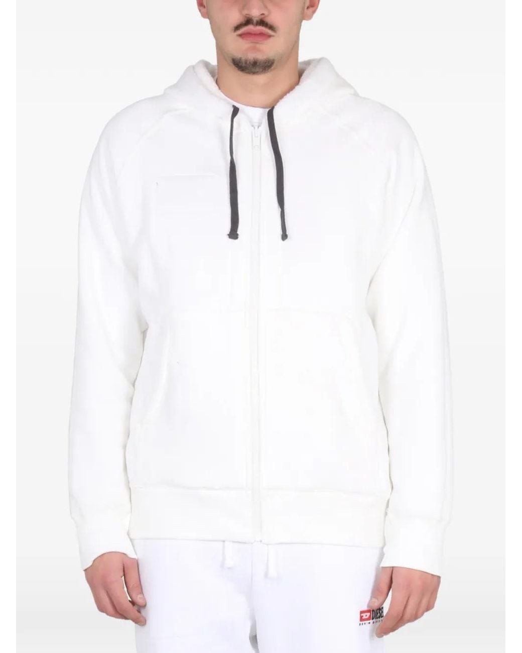 DIESEL White Logo-Patch Zip-Up Hoodie for men