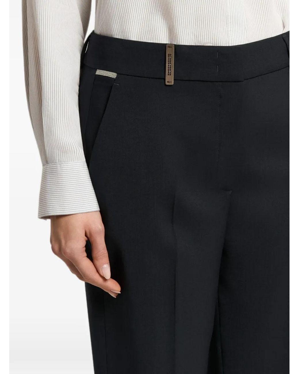Peserico Black Turn-Up Tailored Trousers
