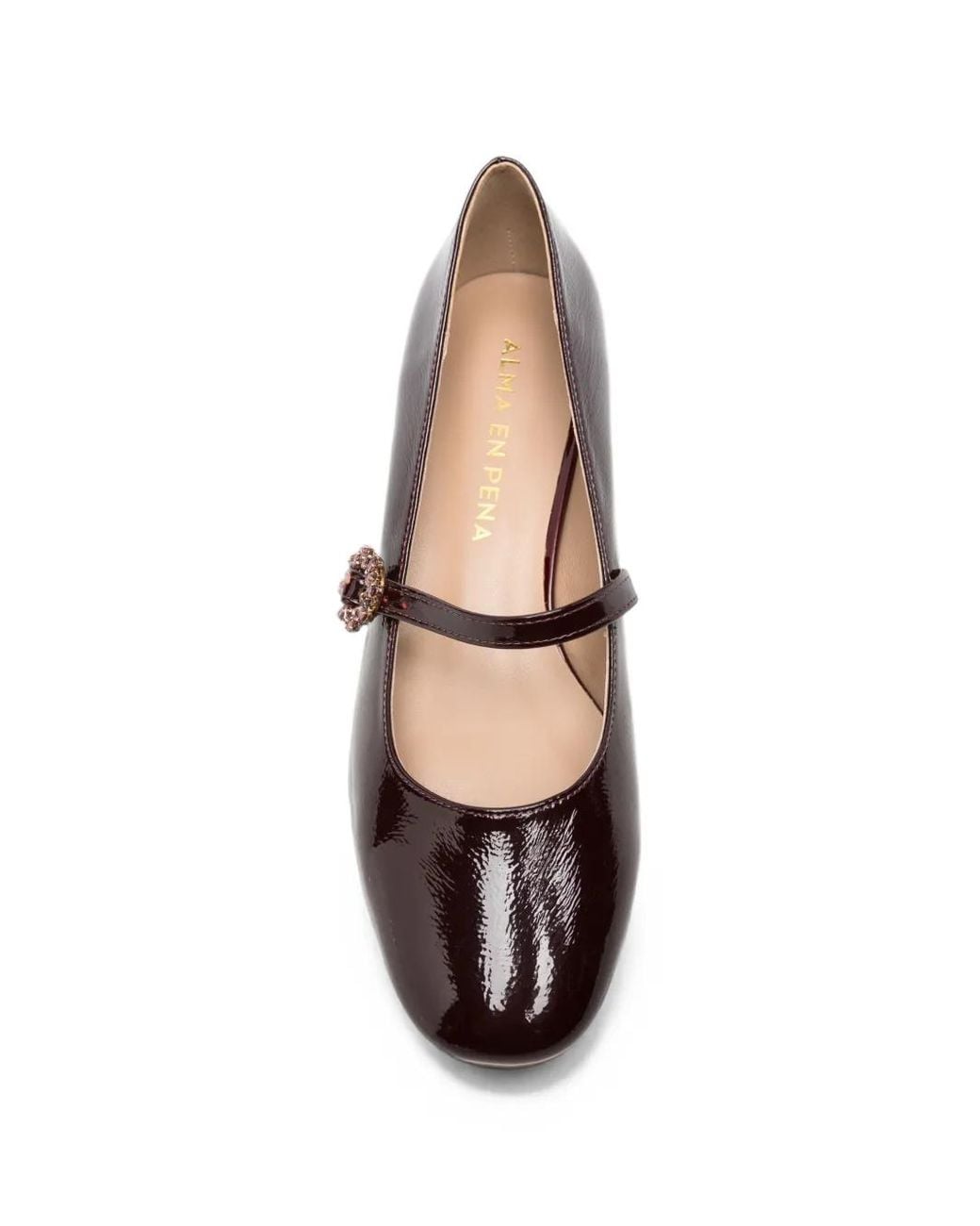 Alma En Pena. Brown Patent Crystal-Embellished Pumps