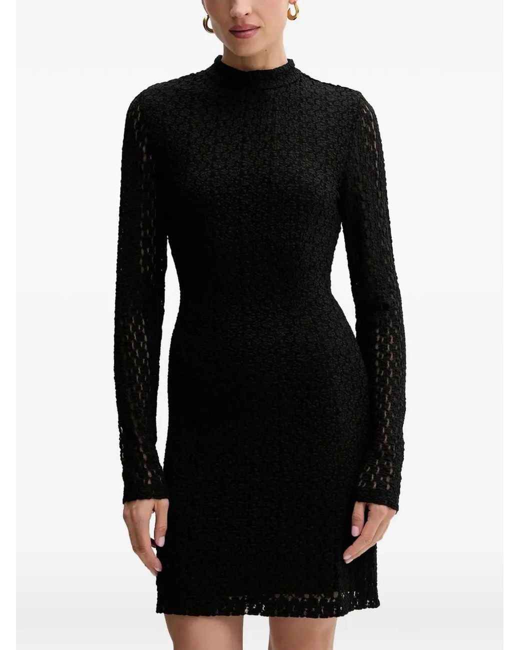 Bardot Black High-Neck Textured Mini Dress