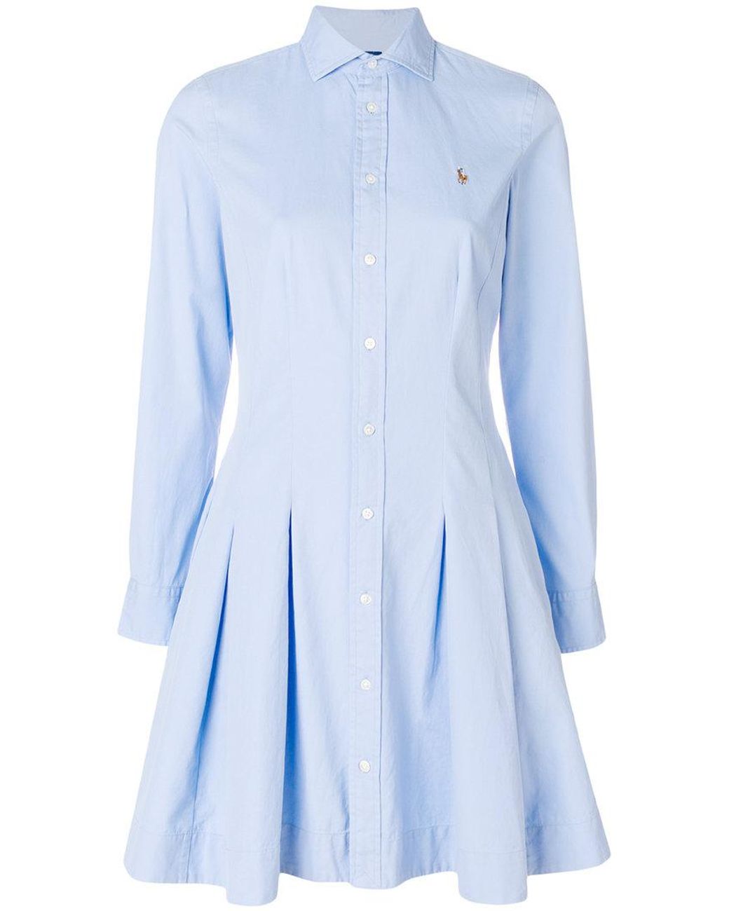 Polo Ralph Lauren Pleated Shirt Dress in Blue | Lyst
