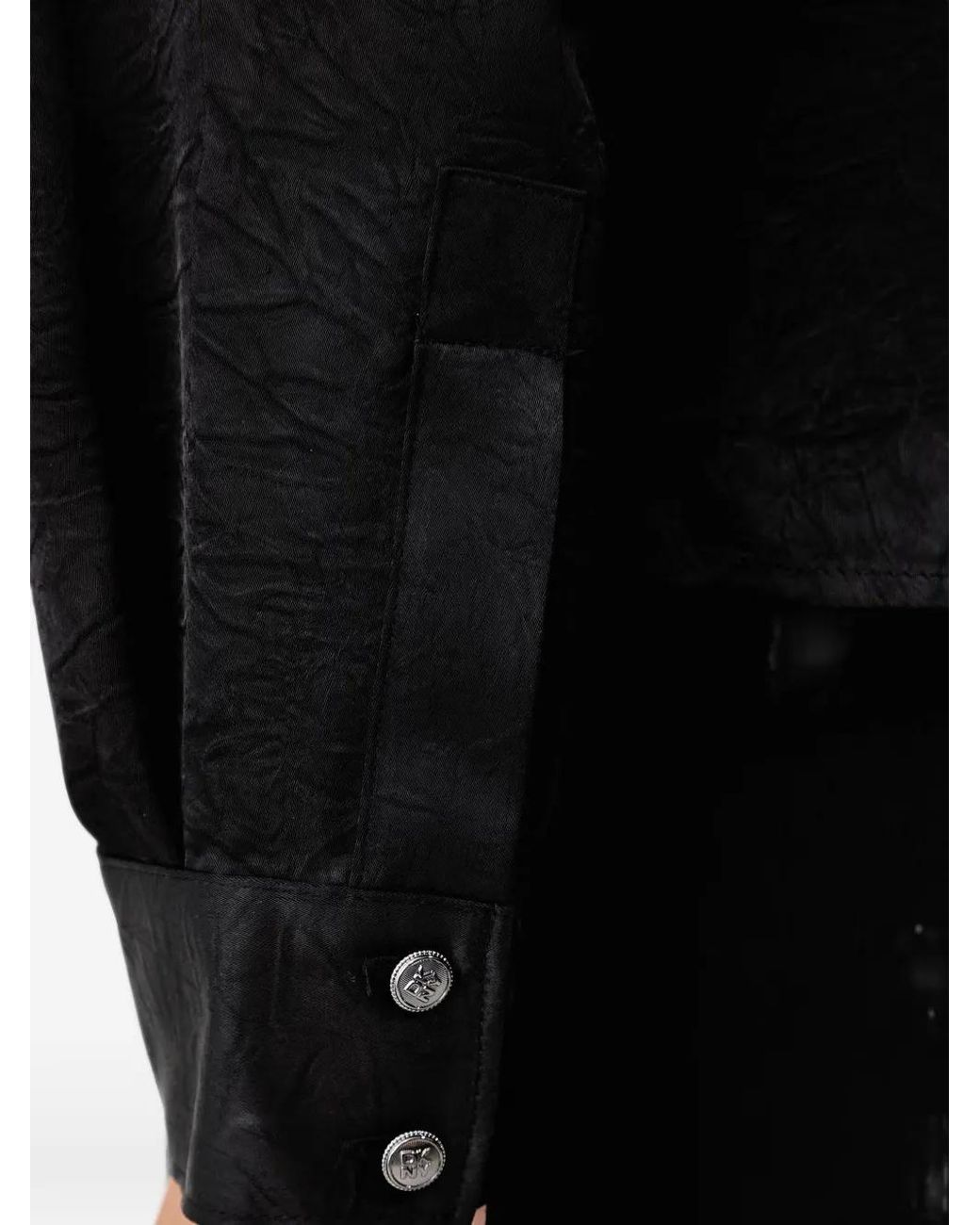 DKNY Black Crinkled-Finish Twist-Front Shirt