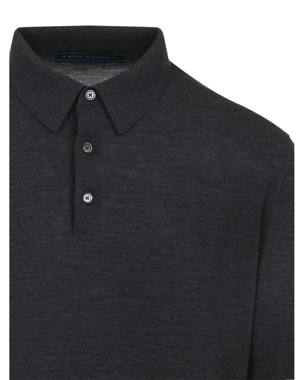 Kiton Blue Long-Sleeved Polo Shirt for men